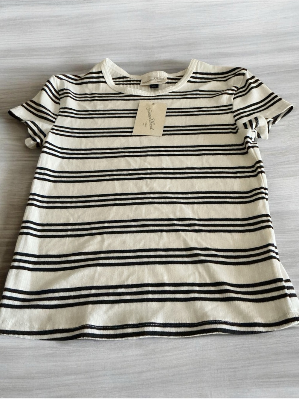 Universal Thread Cream and Black Striped Short Sleeve Tee